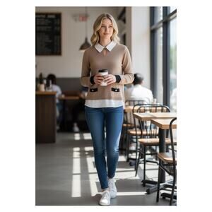 Ann Taylor Sweater Top Women’s Medium Collared Knit Blouse NEW